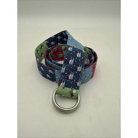 Vineyard Vines Christmas Belt Sz M Patch Work D Ring Style Tree Snowman - Picture 1 of 6